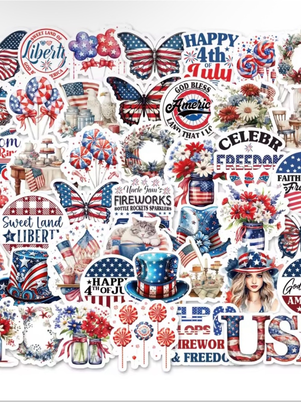 (53) Patriotic USA Sticker Pack - Red, White & Blue Designs